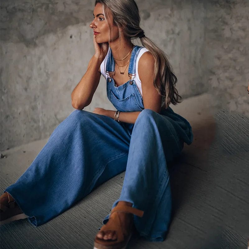 Boho Beach Hut Overalls, Jumpsuit Vintage Boho Denim Wide Leg Overalls