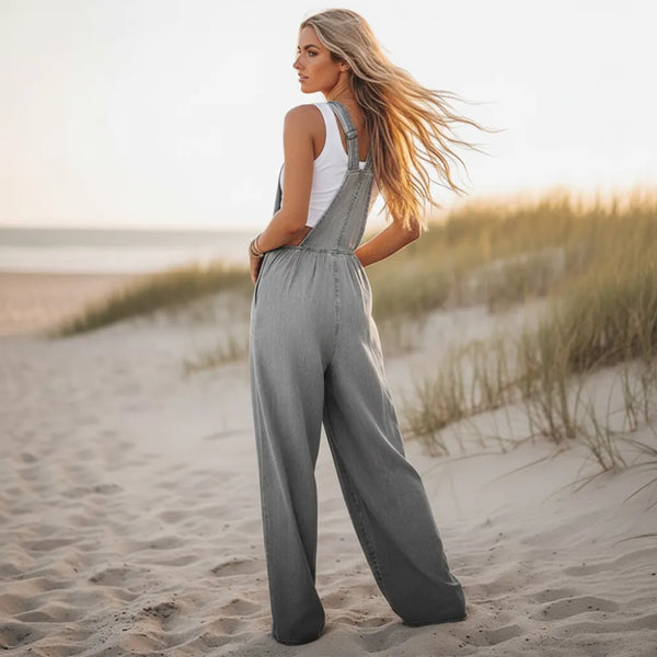 Boho Beach Hut Overalls, Jumpsuit Vintage Boho Denim Wide Leg Overalls