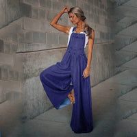 Boho Beach Hut Overalls, Jumpsuit Vintage Boho Denim Wide Leg Overalls Navy Blue / S