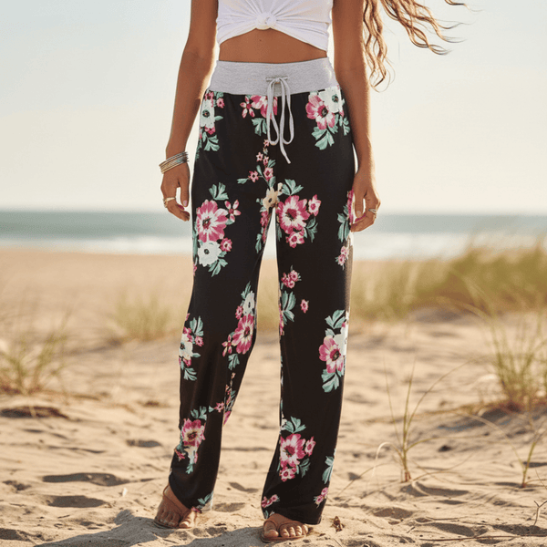 Boho Beach Hut Pants, Sweatpants Casual Print Sweatpants Black / S