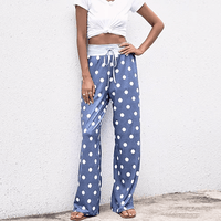 Boho Beach Hut Pants, Sweatpants Casual Print Sweatpants Blue Dots / S