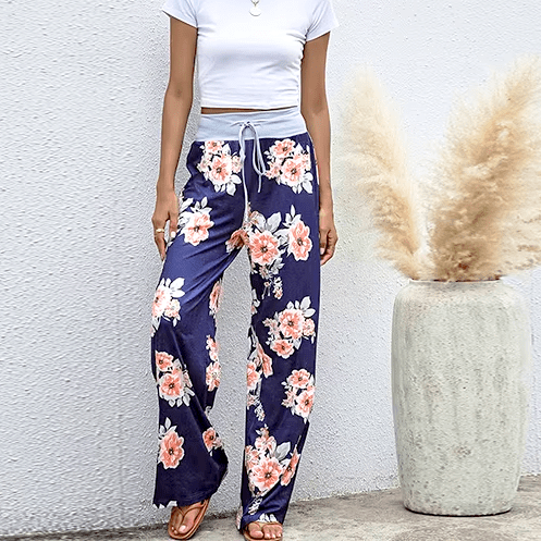 Boho Beach Hut Pants, Sweatpants Casual Print Sweatpants Blue Pink / S