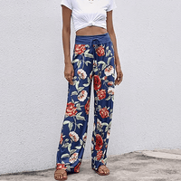 Boho Beach Hut Pants, Sweatpants Casual Print Sweatpants Blue Red Floral / S