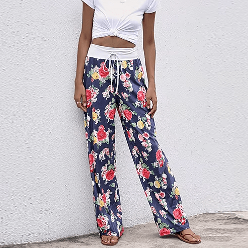 Boho Beach Hut Pants, Sweatpants Casual Print Sweatpants Blue Red / S