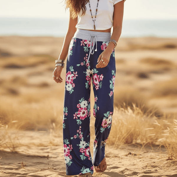 Boho Beach Hut Pants, Sweatpants Casual Print Sweatpants Blue / S