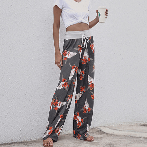 Boho Beach Hut Pants, Sweatpants Casual Print Sweatpants Dark Gray Red / S