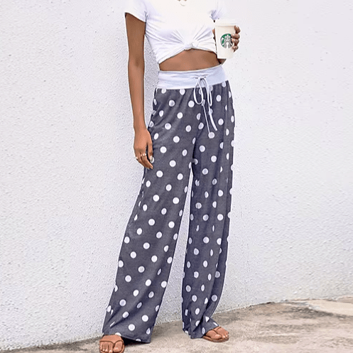 Boho Beach Hut Pants, Sweatpants Casual Print Sweatpants Gray Dots / S