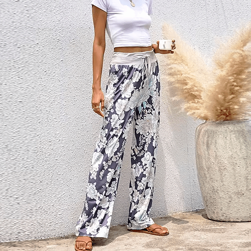 Boho Beach Hut Pants, Sweatpants Casual Print Sweatpants Gray Purple / S