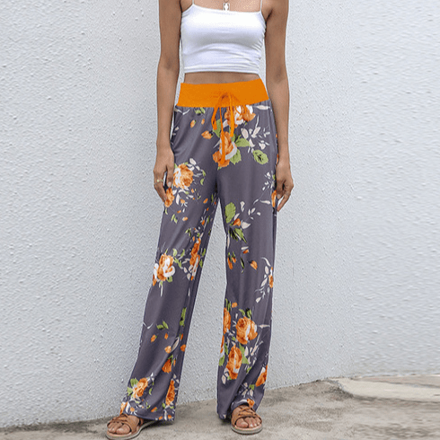 Boho Beach Hut Pants, Sweatpants Casual Print Sweatpants Orange / S