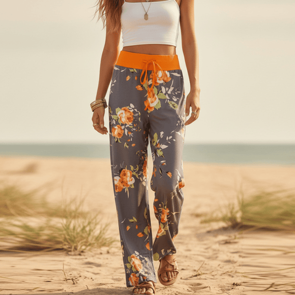 Boho Beach Hut Pants, Sweatpants Casual Print Sweatpants Orange / S