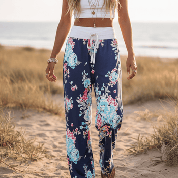 Boho Beach Hut Pants, Sweatpants Casual Print Sweatpants Purple Pink / S
