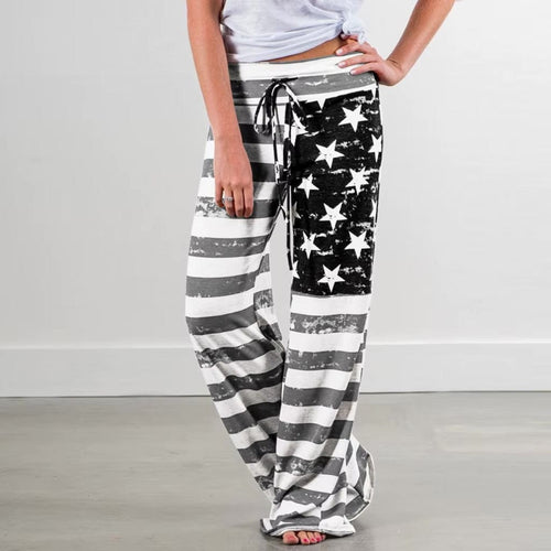 Boho Beach Hut Pants, Sweatpants, Lounge Pants, Loungewear Boho American Flag Wide Leg Lounge Pants Black / S