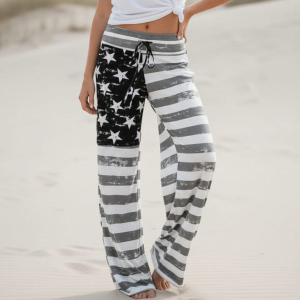 Boho Beach Hut Pants, Sweatpants, Lounge Pants, Loungewear Boho American Flag Wide Leg Lounge Pants Black / S