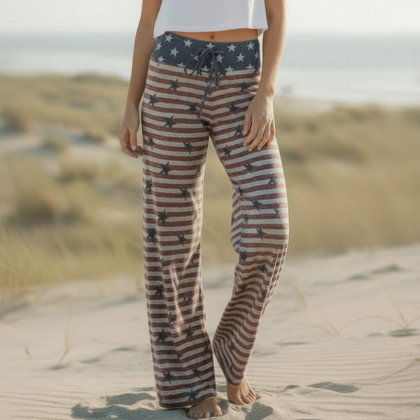 Boho Beach Hut Pants, Sweatpants, Lounge Pants, Loungewear Boho American Flag Wide Leg Lounge Pants Faded Red / S