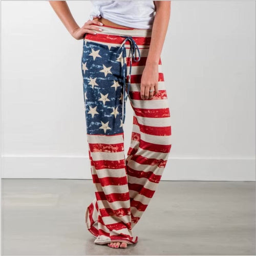 Boho Beach Hut Pants, Sweatpants, Lounge Pants, Loungewear Boho American Flag Wide Leg Lounge Pants Red / S