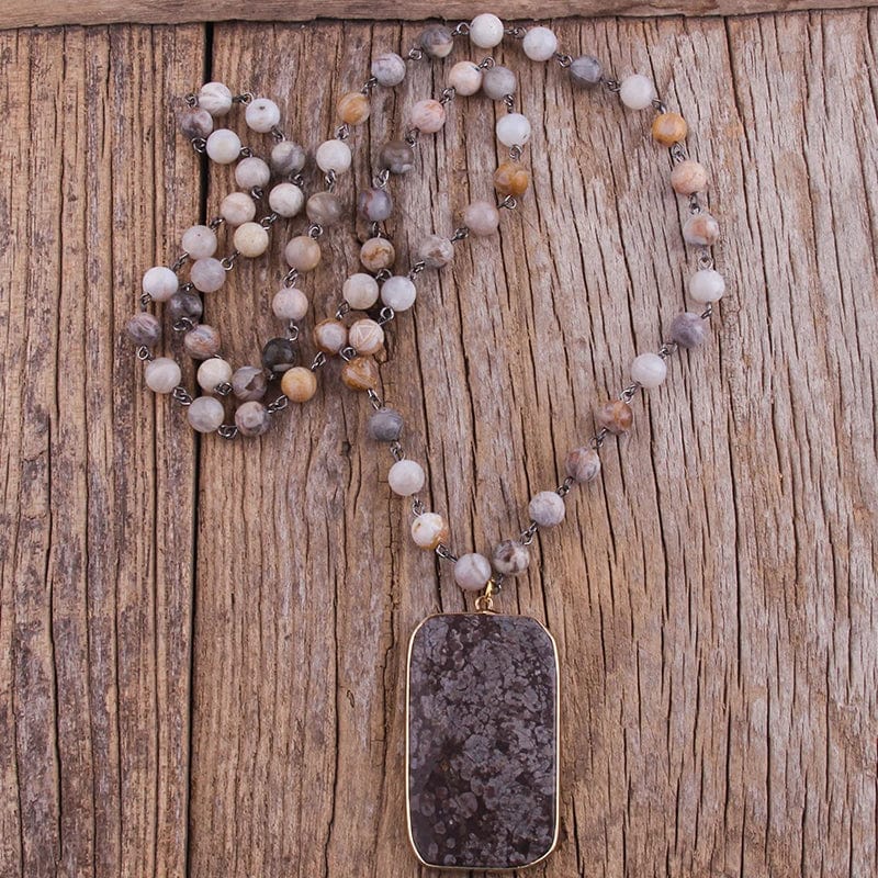 Boho Beach Hut Pendant Necklaces, Beads Necklace Boho Stone Pendant Beads Necklace