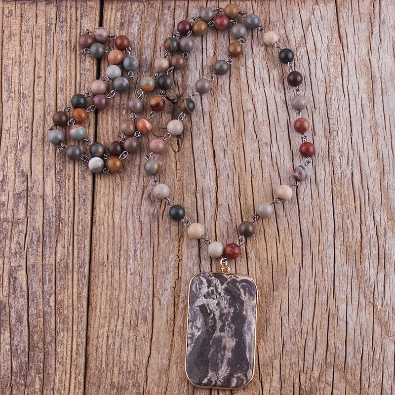 Boho Beach Hut Pendant Necklaces, Beads Necklace Gray / One Size Boho Stone Pendant Beads Necklace