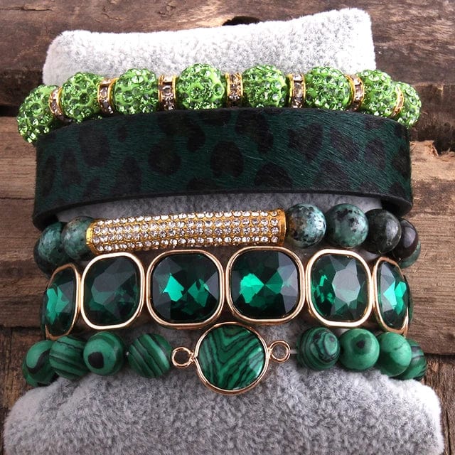 Boho Beach Hut Pendant Necklaces, Beads Necklace Leopard Print Multilayer Bracelet Set