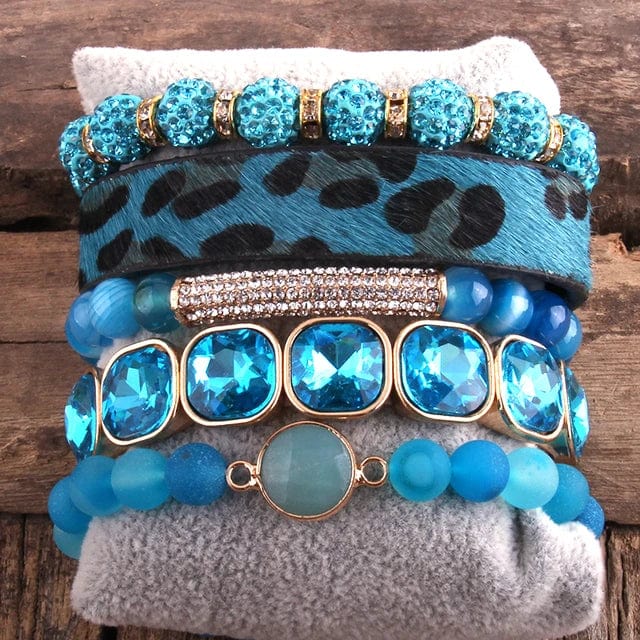 Boho Beach Hut Pendant Necklaces, Beads Necklace Leopard Print Multilayer Bracelet Set