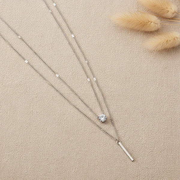 Boho Beach Hut Pendant Necklaces Boho Layered Rhinestone Pendant Necklace Silver / One Size