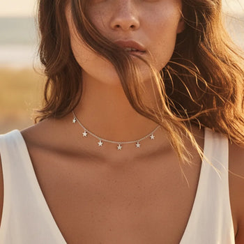 Boho Beach Hut Pendant Necklaces, Choker Necklaces Boho Stars Choker Necklace Silver / One Size