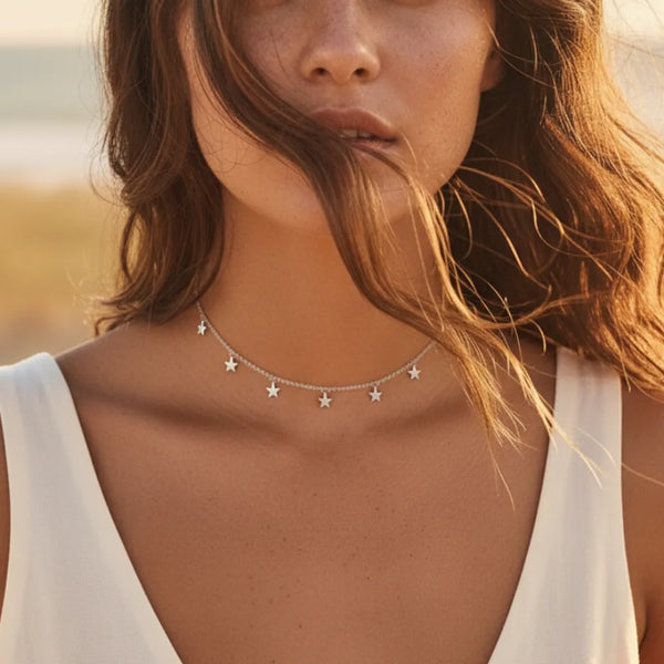 Boho Beach Hut Pendant Necklaces, Choker Necklaces Boho Stars Choker Necklace Silver / One Size