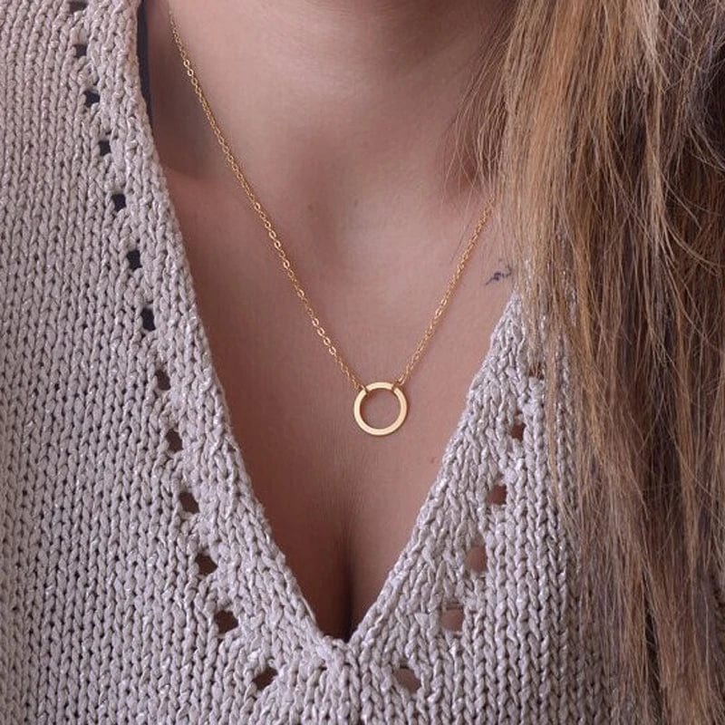 Boho Beach Hut Pendant Necklaces, Gold Necklace Gold Circle Pendant Necklace Gold / One Size