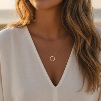 Boho Beach Hut Pendant Necklaces, Gold Necklace Gold Circle Pendant Necklace Gold / One Size