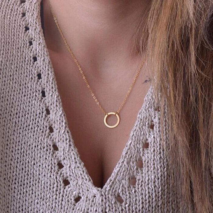 Boho Beach Hut Pendant Necklaces, Gold Necklace Gold / One Size Gold Circle Pendant Necklace