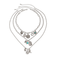 Boho Beach Hut Pendant Necklaces, Gold & Silver Necklace, Multi-Layered Necklace, Choker Necklace Western Cowboy Hat & Boots Pendant Necklace Silver / One Size