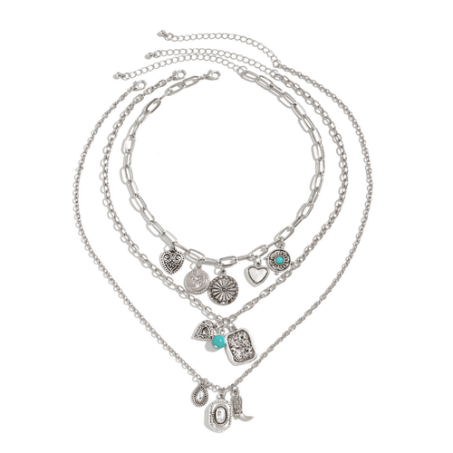 Boho Beach Hut Pendant Necklaces, Gold & Silver Necklace, Multi-Layered Necklace, Choker Necklace Western Cowboy Hat & Boots Pendant Necklace Silver / One Size