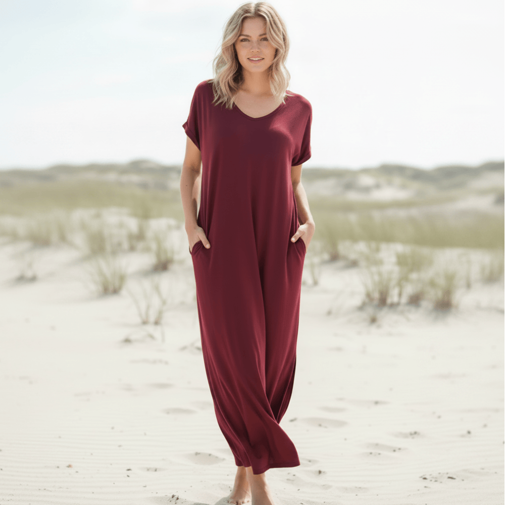 Casual Boho T-Shirt Maxi Dress V-Neck Side Slit Summer Dress in Green | Women's Boho Fashion | XXL | Nylon, Acrylic Casual Boho T-Shirt Maxi Dress V-Neck Side Slit Summer Dress in Green | Women's Boho Fashion | XXL | Nylon, Acrylic