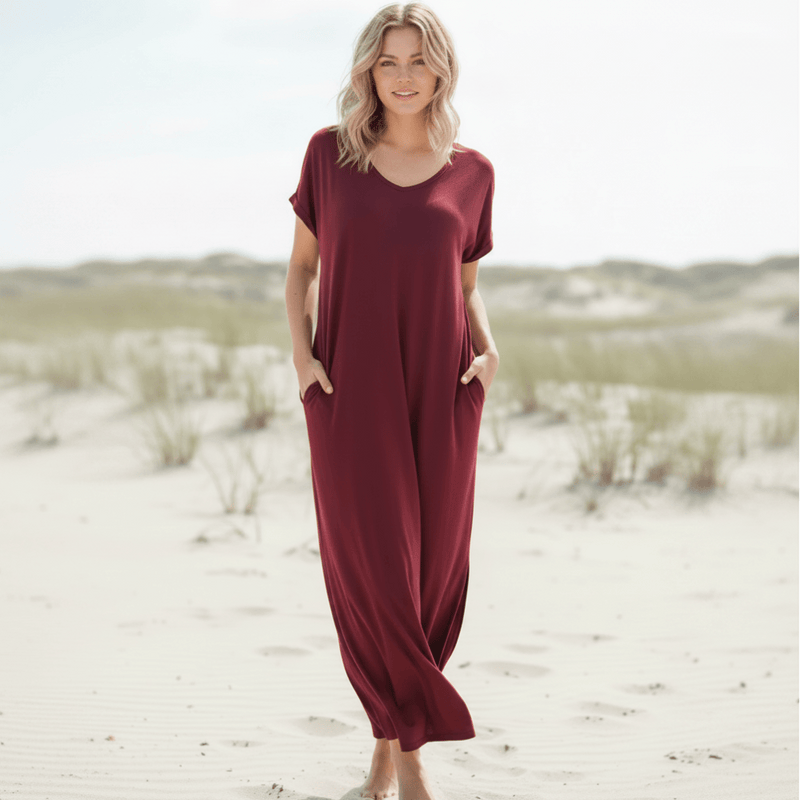 Casual Boho T-Shirt Maxi Dress V-Neck Side Slit Summer Dress in Green | Women's Boho Fashion | XXL | Nylon, Acrylic Casual Boho T-Shirt Maxi Dress V-Neck Side Slit Summer Dress in Green | Women's Boho Fashion | XXL | Nylon, Acrylic