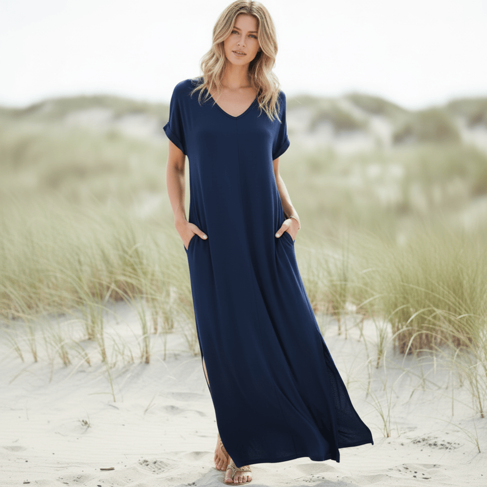 Maxi Dress V-Neck Side Slit Black