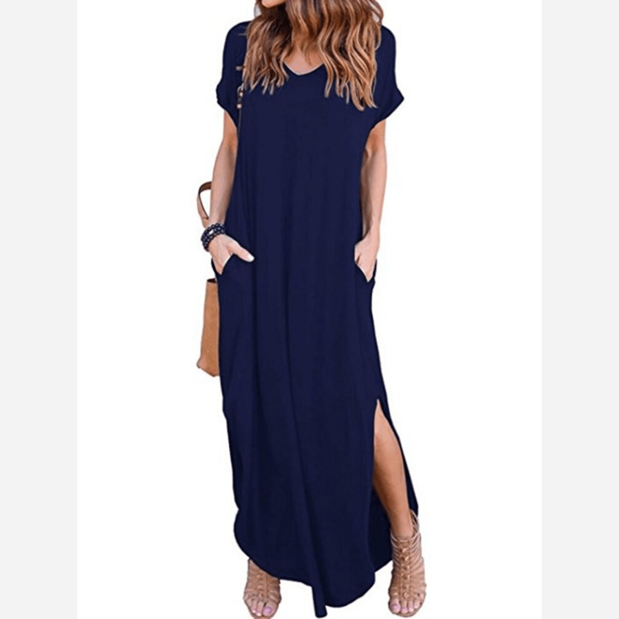 Boho Beach Hut Plus Size dress, short sleeve dress, Beach Dress, Chic Dress, Summer Dress, Maxi Dress, long dress, black dress, burgundy dress, blue dress, navy dress, gray dress, brown dress, casual dress Casual T-Shirt Maxi Dress Navy Blue / 3XL