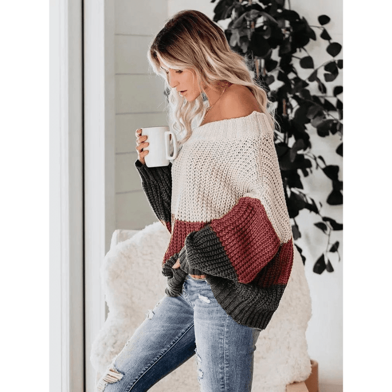 Boho Beach Hut Pullovers, Sweater, Knit Sweater, Boho Sweater Large Striped Bohemian Sweater
