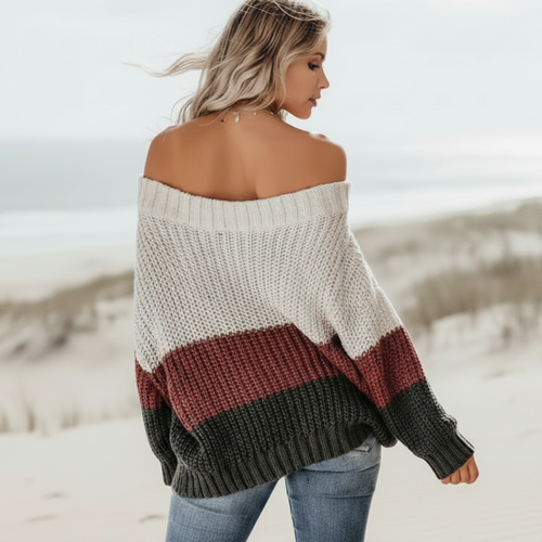 Boho Beach Hut Pullovers, Sweater, Knit Sweater, Boho Sweater Large Striped Bohemian Sweater