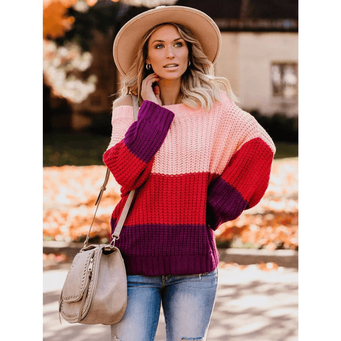 Boho Beach Hut Pullovers, Sweater, Knit Sweater, Boho Sweater Large Striped Bohemian Sweater Red / S