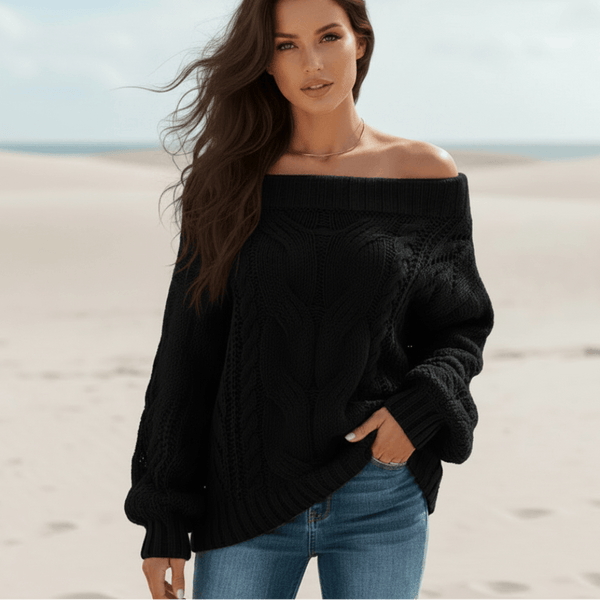 Boho Beach Hut Pullovers, Sweater, Knit Sweater, Boho Sweater Sexy Off Shoulder Sweater Black / S