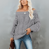 Boho Beach Hut Pullovers, Sweater, Knit Sweater, Boho Sweater Sexy Off Shoulder Sweater Gray / S