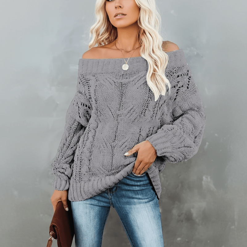 Boho Beach Hut Pullovers, Sweater, Knit Sweater, Boho Sweater Sexy Off Shoulder Sweater Gray / S