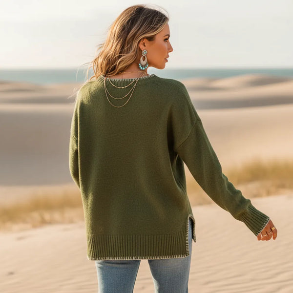 Boho Beach Hut Pullovers, Sweater, Knit Sweater, Long Sleeve Boho Loose Fit Pullover Sweater