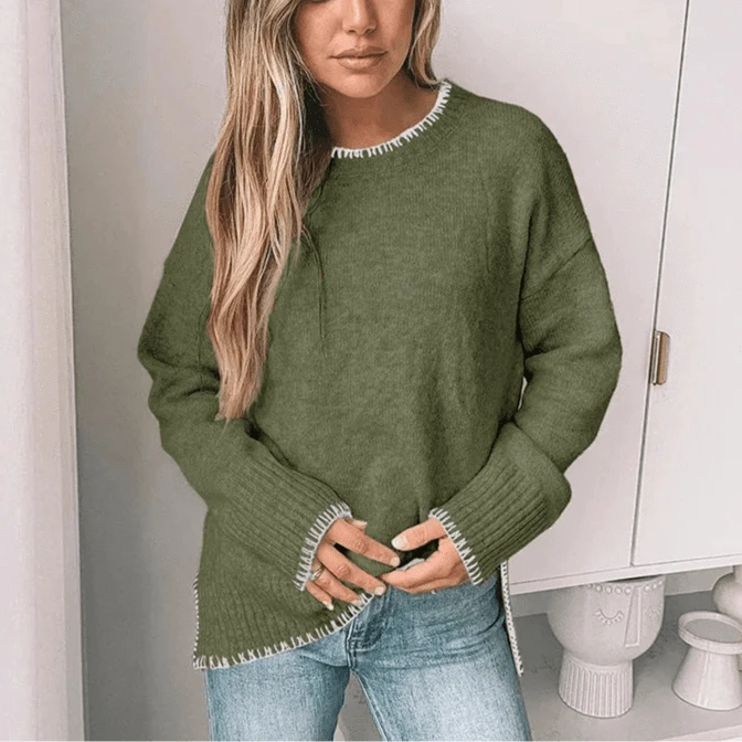 Boho Beach Hut Pullovers, Sweater, Knit Sweater, Long Sleeve Boho Loose Fit Pullover Sweater Green / S