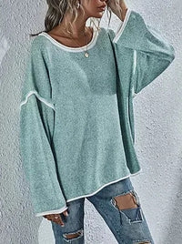 Boho Beach Hut Pullovers, Sweater, Knit Sweater, Long Sleeve Green / S Bohemian Oversized Casual Pullover Sweater