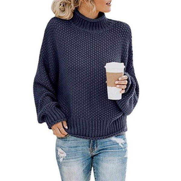 Boho Beach Hut Pullovers, Sweater, Knit Sweater Navy Blue / S Knit Loose Pullover Fashion Sweater