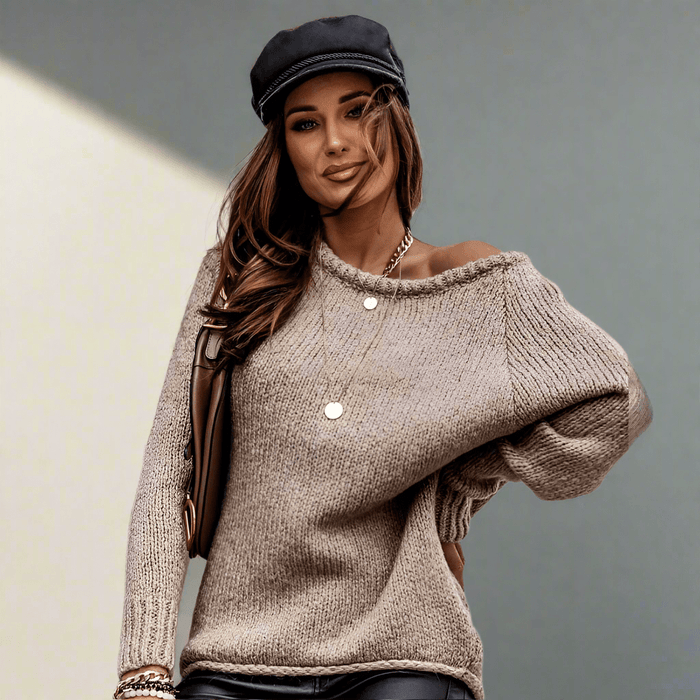 Boho Beach Hut Pullovers, Sweater, Knit Sweater Off Shoulder Knit Bohemian Sweater Beige / S