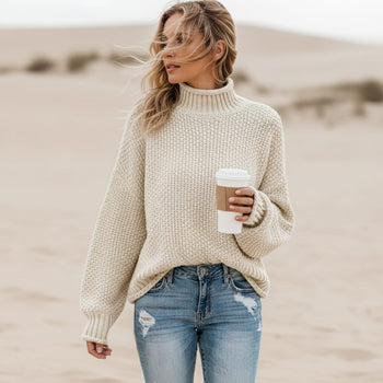 Boho Beach Hut Pullovers, Sweater, Knit Sweater Off White / S Knit Loose Pullover Fashion Sweater