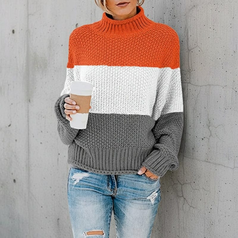 Boho Beach Hut Pullovers, Sweater, Knit Sweater, Striped Sweater Boho Striped Knit Sweater Orange / S