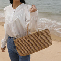 Boho Beach Hut Purse, Tote, beach bag, handbag, woven straw bag Bohemian Woven Straw Tote Bag Khaki / One Size