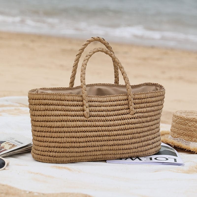 Boho Beach Hut Purse, Tote, beach bag, handbag, woven straw bag Khaki / One Size Bohemian Woven Straw Tote Bag